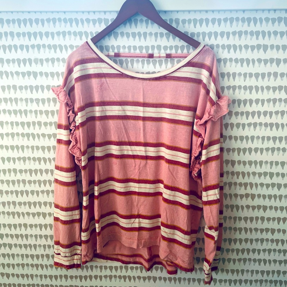 Pilcro size L - pink/red/white/gold stripped shirt